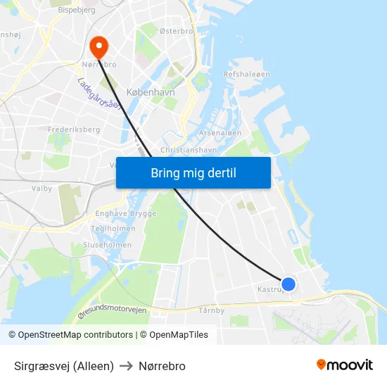 Sirgræsvej (Alleen) to Nørrebro map