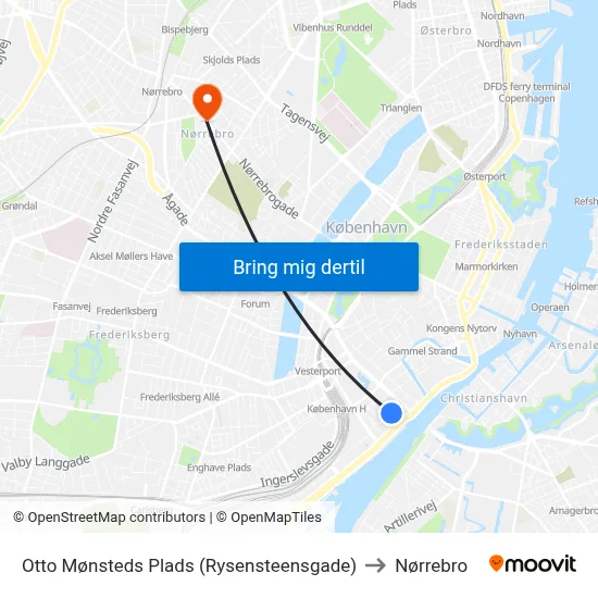 Otto Mønsteds Plads (Rysensteensgade) to Nørrebro map
