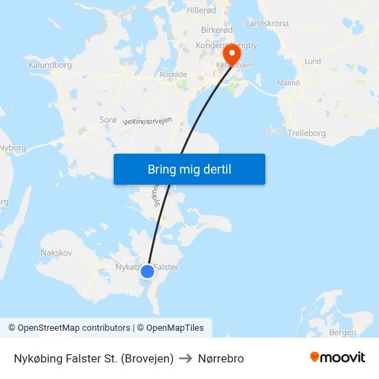 Nykøbing Falster St. (Brovejen) to Nørrebro map