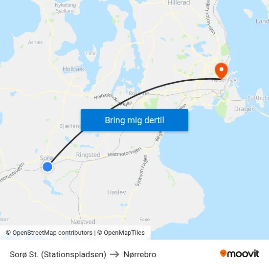 Sorø St. (Stationspladsen) to Nørrebro map