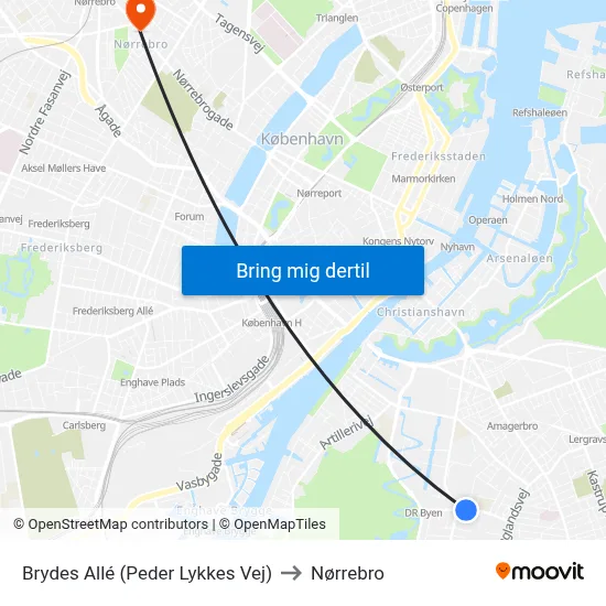 Brydes Allé (Peder Lykkes Vej) to Nørrebro map