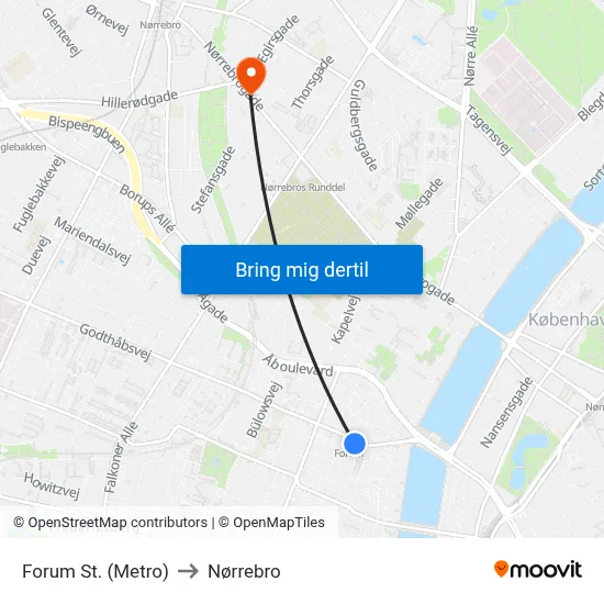 Forum St. (Metro) to Nørrebro map