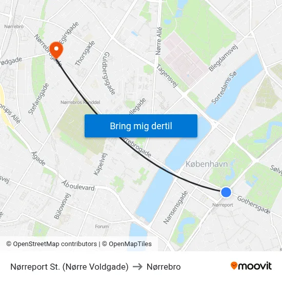 Nørreport St. (Nørre Voldgade) to Nørrebro map