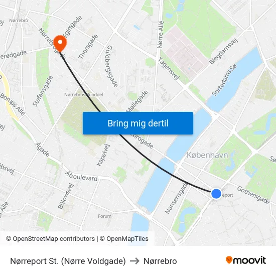 Nørreport St. (Nørre Voldgade) to Nørrebro map