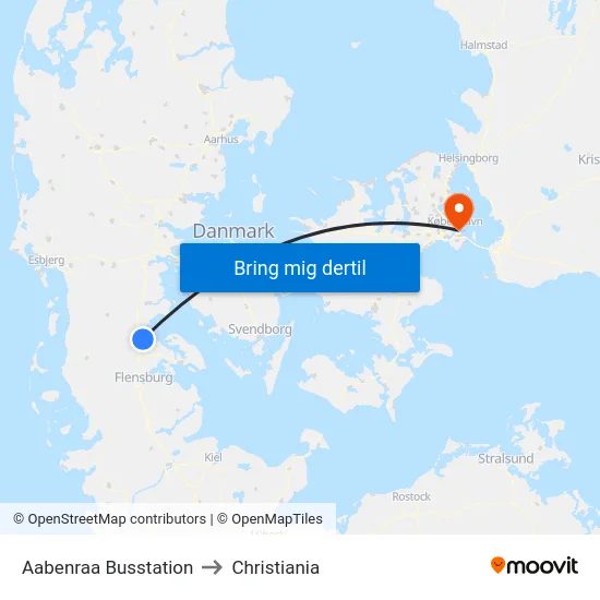 Aabenraa Busstation to Christiania map