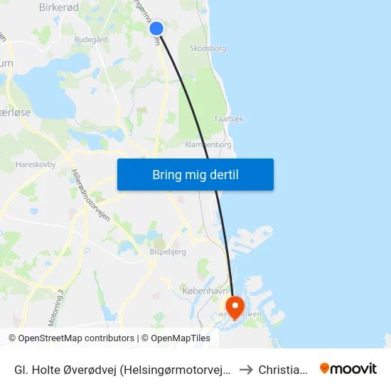 Gl. Holte Øverødvej (Helsingørmotorvejen) to Christiania map