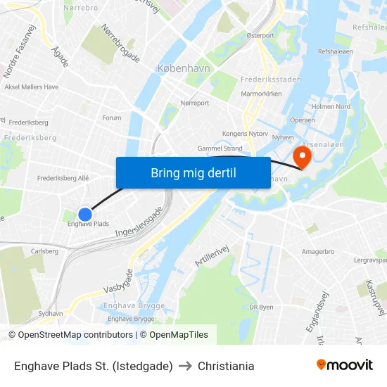 Enghave Plads St. (Istedgade) to Christiania map