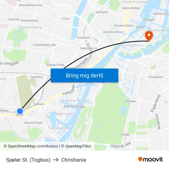 Sjælør St. (Togbus) to Christiania map