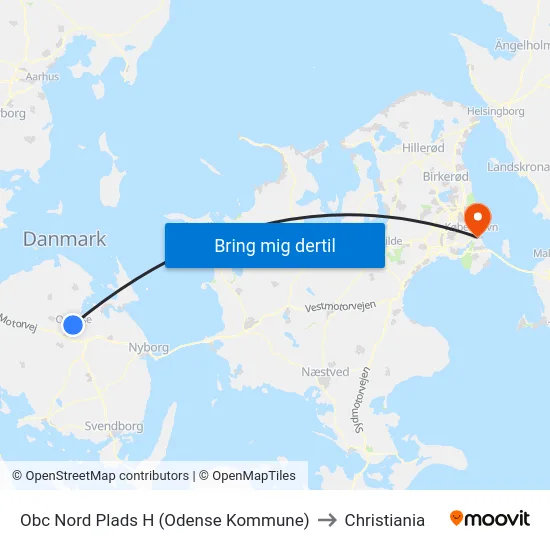 Obc Nord Plads H (Odense Kommune) to Christiania map