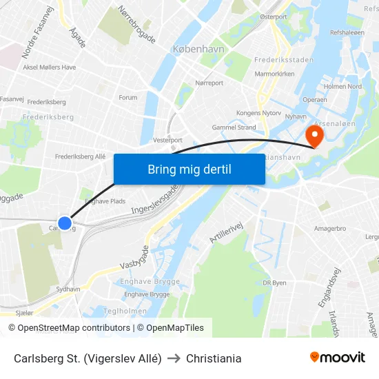 Carlsberg St. (Vigerslev Allé) to Christiania map