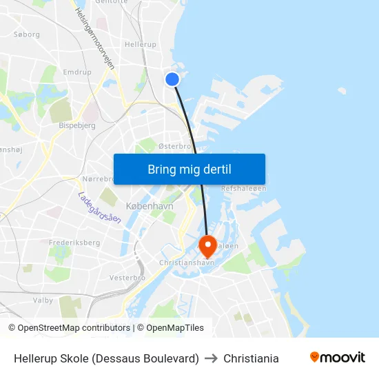 Hellerup Skole (Dessaus Boulevard) to Christiania map