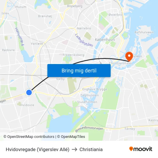 Hvidovregade (Vigerslev Allé) to Christiania map