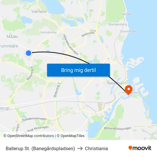 Ballerup St. (Banegårdspladsen) to Christiania map