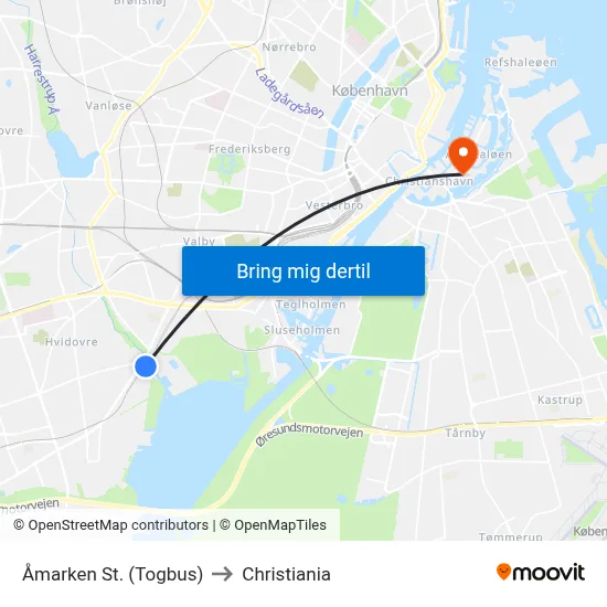 Åmarken St. (Togbus) to Christiania map