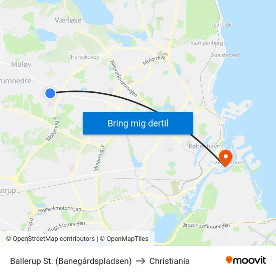 Ballerup St. (Banegårdspladsen) to Christiania map