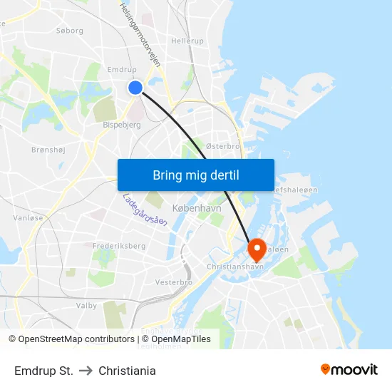 Emdrup St. to Christiania map