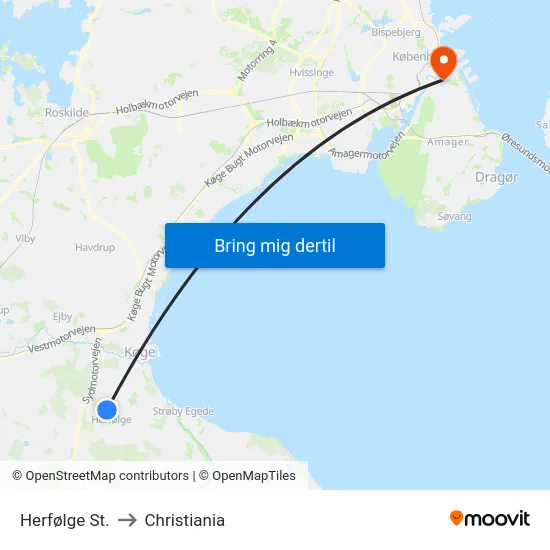 Herfølge St. to Christiania map