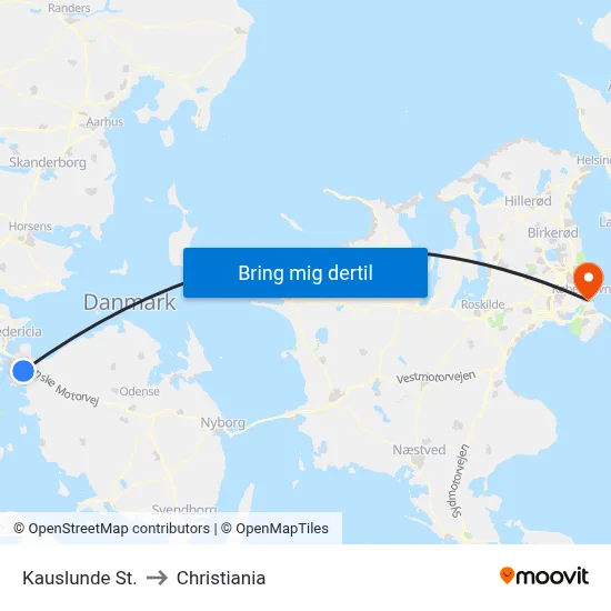 Kauslunde St. to Christiania map
