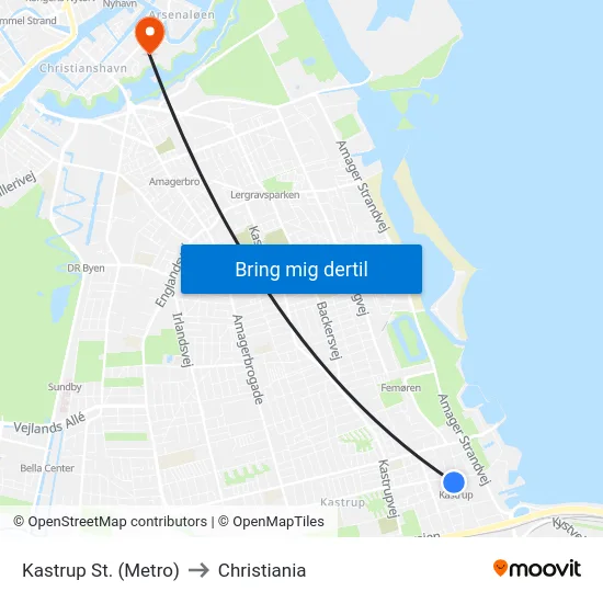 Kastrup St. (Metro) to Christiania map