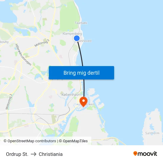 Ordrup St. to Christiania map