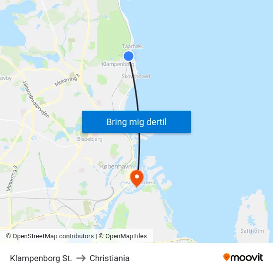 Klampenborg St. to Christiania map