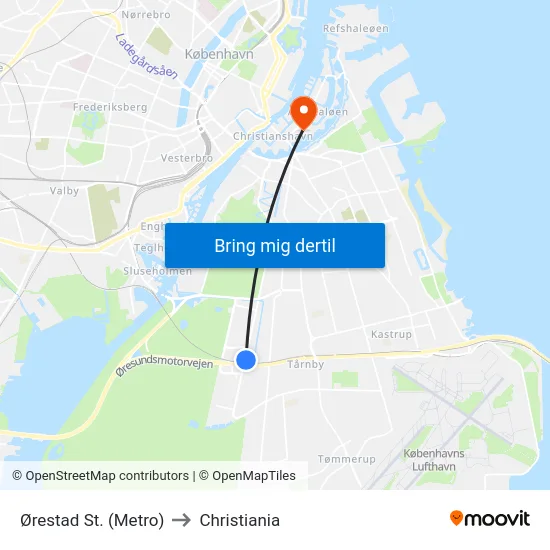 Ørestad St. (Metro) to Christiania map