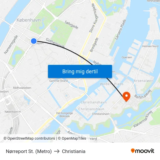 Nørreport St. (Metro) to Christiania map