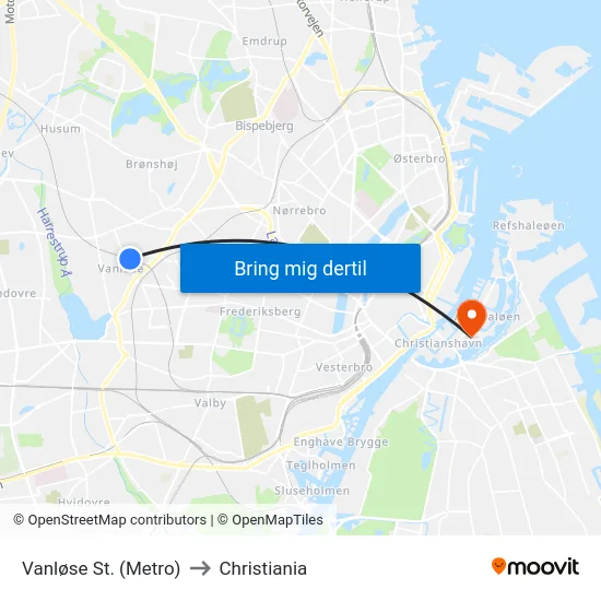 Vanløse St. (Metro) to Christiania map