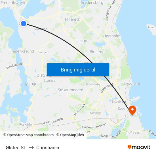 Ølsted St. to Christiania map