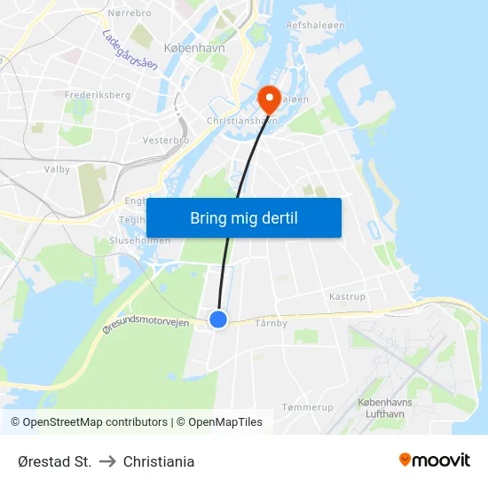 Ørestad St. to Christiania map