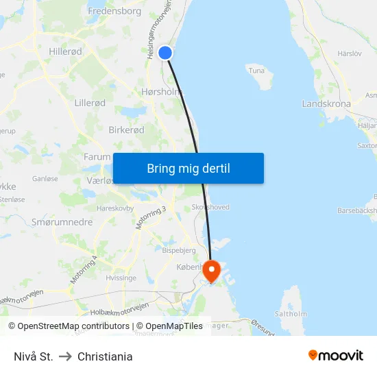 Nivå St. to Christiania map