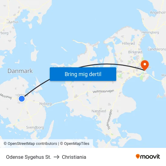 Odense Sygehus St. to Christiania map