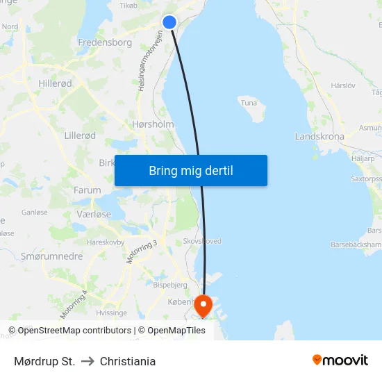 Mørdrup St. to Christiania map
