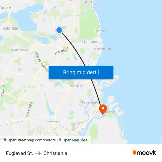 Fuglevad St. to Christiania map