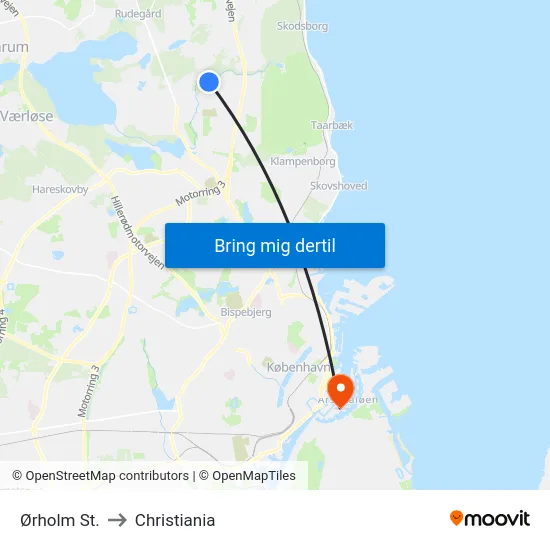 Ørholm St. to Christiania map