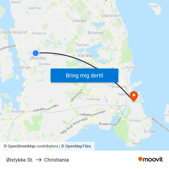 Ølstykke St. to Christiania map