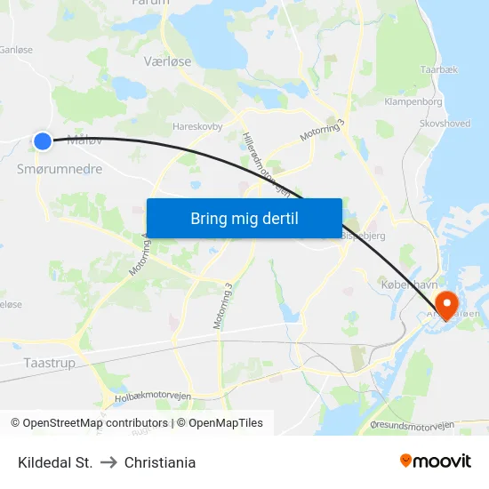 Kildedal St. to Christiania map
