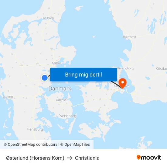 Østerlund (Horsens Kom) to Christiania map