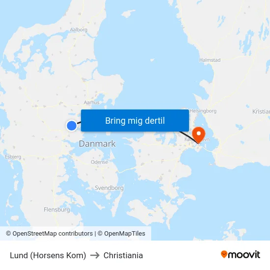 Lund (Horsens Kom) to Christiania map