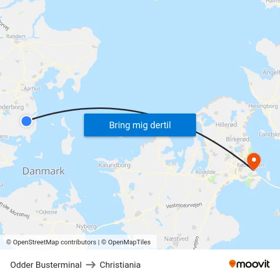 Odder Busterminal to Christiania map