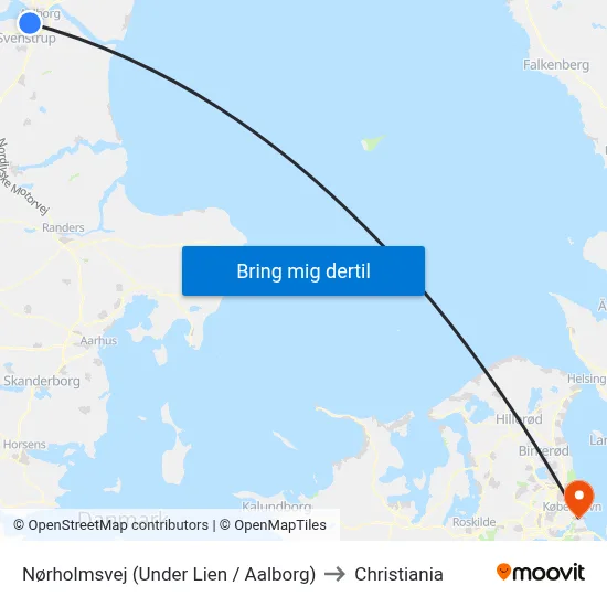Nørholmsvej (Under Lien / Aalborg) to Christiania map