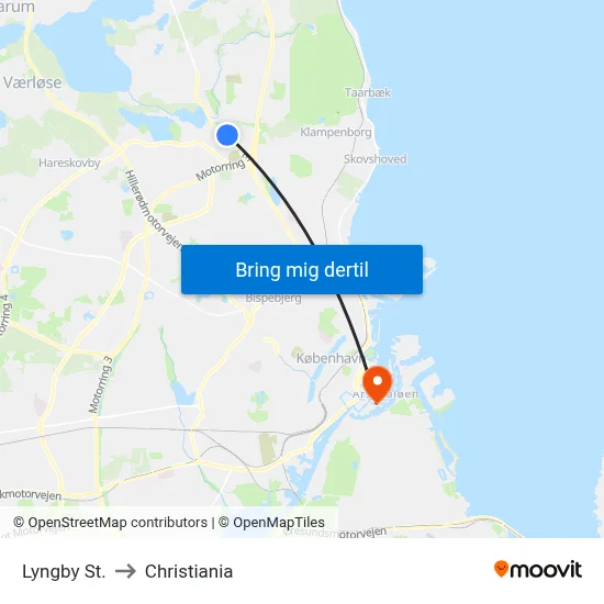 Lyngby St. to Christiania map