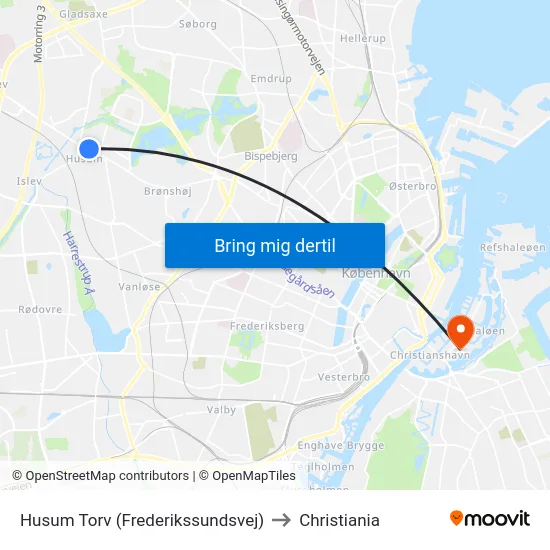 Husum Torv (Frederikssundsvej) to Christiania map