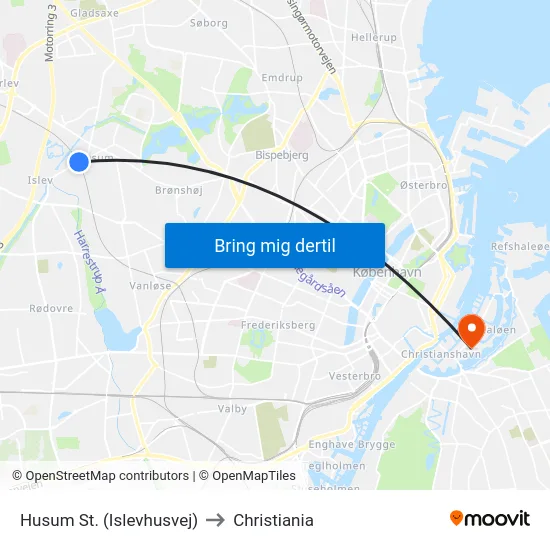 Husum St. (Islevhusvej) to Christiania map