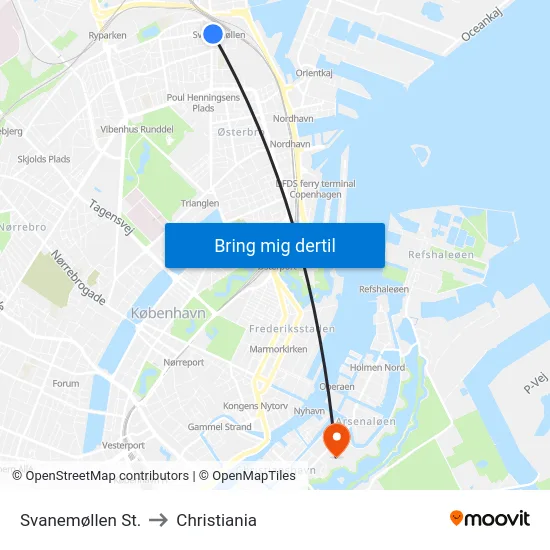 Svanemøllen St. to Christiania map