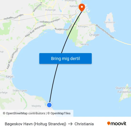 Bøgeskov Havn (Holtug Strandvej) to Christiania map