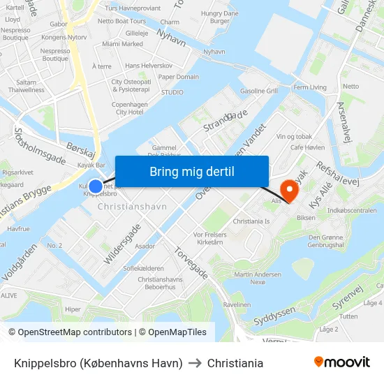 Knippelsbro (Københavns Havn) to Christiania map