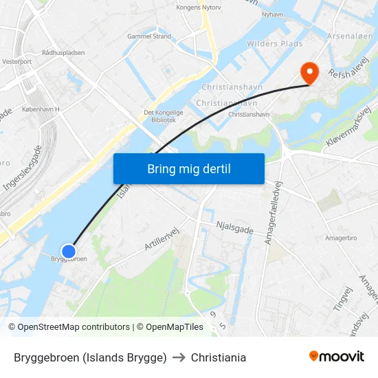 Bryggebroen (Islands Brygge) to Christiania map