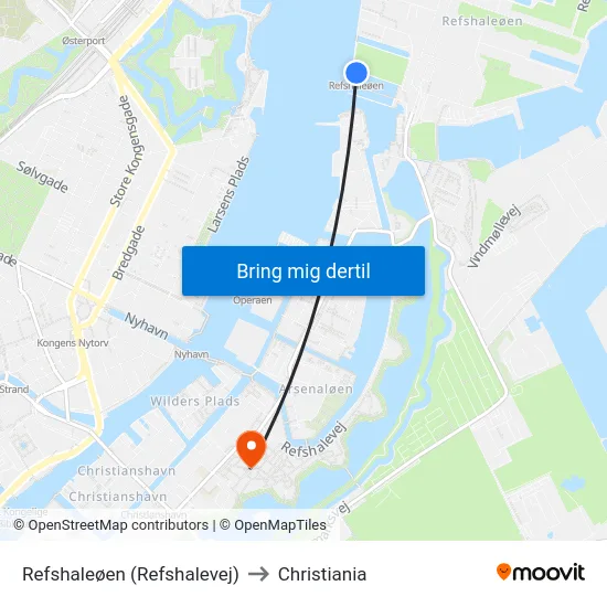 Refshaleøen (Refshalevej) to Christiania map