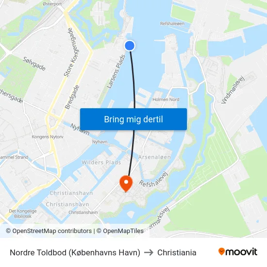Nordre Toldbod (Københavns Havn) to Christiania map